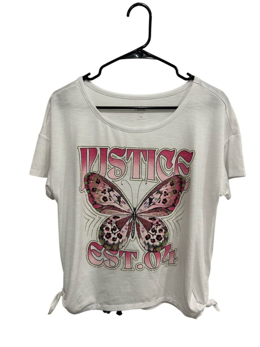 Justice Girls XL Butterfly Graphic Tie-Hem T-Shirt White Pink Y2K Coquette